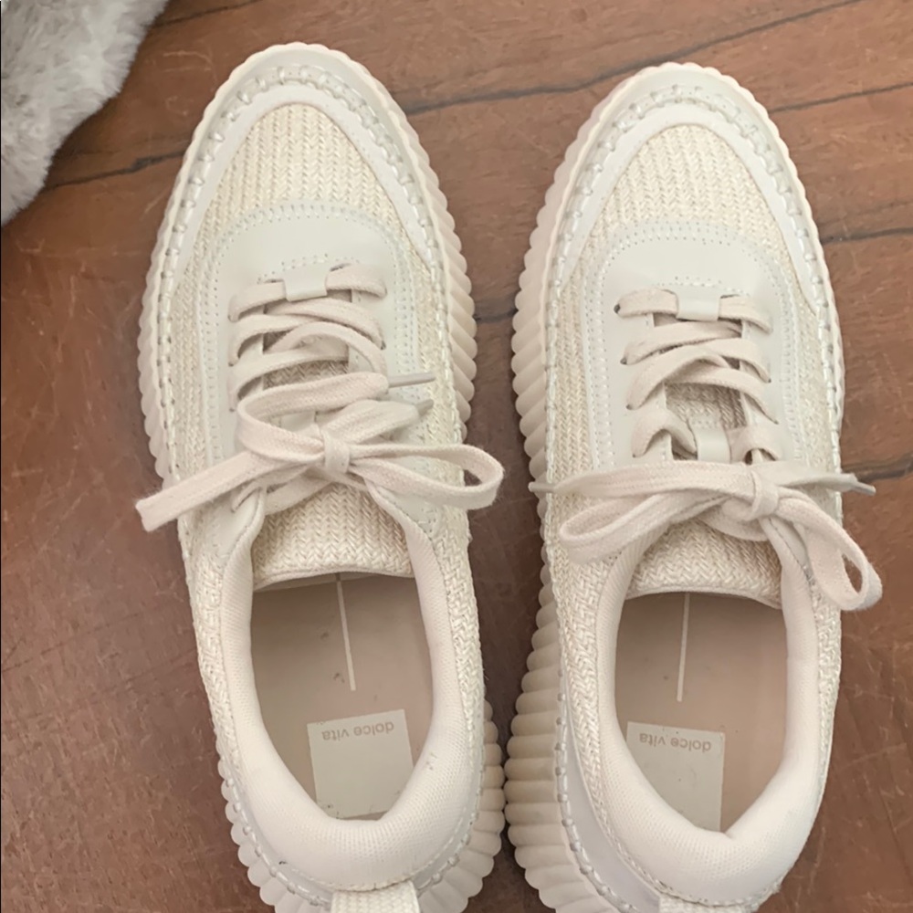 Cream Sneakers with Textured Upper and Thick Soles